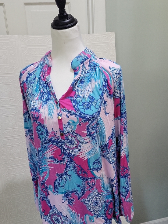 Belle by Kim Gravel Tops - Belle by Kim Gravel Boho Tunic Top Pink Blue Paisley Print Oversized M, Resort
